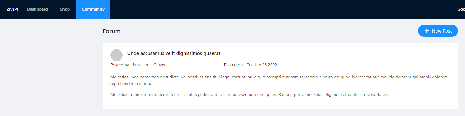 Screenshot of crAPI forum